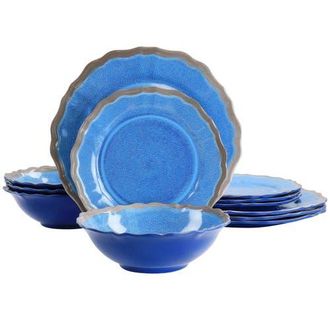 Elama Roma 12 Piece Melamine Dinnerware Set in Blue at Nordstrom