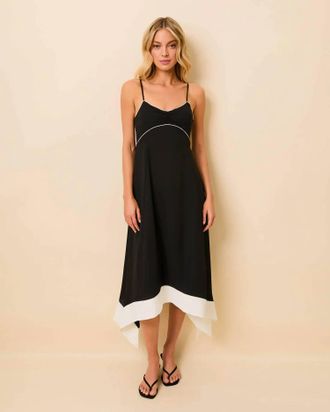Solid & Striped Lennox Drape Midi Dress In Noir
