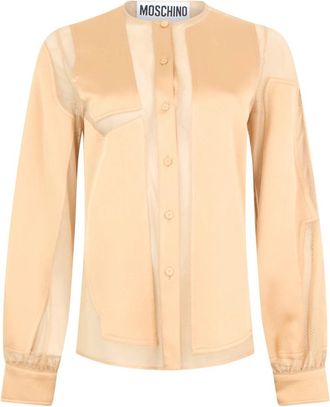 Moschino Shirt met mesh inzetstukken - Dames - Blouses - Beige - S - Polyester - Overhemden