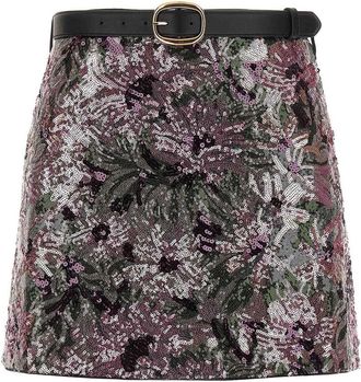 Self Portrait Floral Sequin Mini Skirt