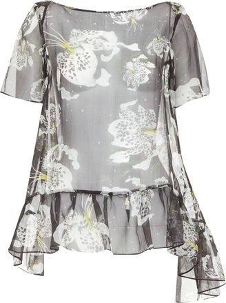 Erdem Erdem silk sheer floral waterfall frill babydoll top