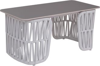 Hhg [nunca Usado] Mesa De Sal&oacute;n Hhg-224, Mesa De Jard&iacute;n, Mesa De Balc&oacute;n, Exterior, Mimbre Trenzado, Piedra Sinterizada, 43 X 90 X 45 Cm, Gris Claro, Table