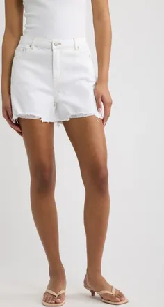 Tractr Distressed High Waist Cutoff Denim Shorts in White at Nordstrom, Size 26