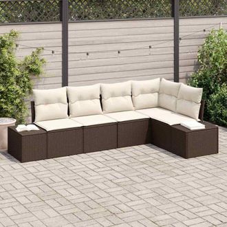 vidaXL Vidaxl - Conjunto De Sof&aacute; De Jard&iacute;n Con Coj&iacute;n 5 Pcs Marr&oacute;n, Crema