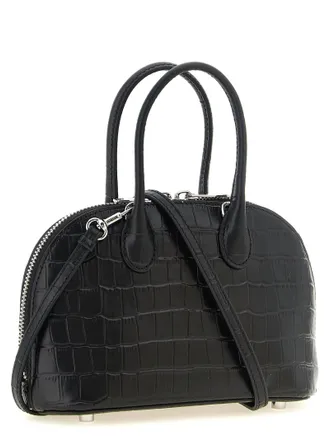 Self Portrait Croc-Embossed Cowhide Top Handle Bag - Black