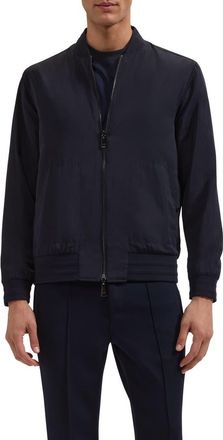 Bugatchi Soft Touch Knit Reversible Bomber Jacket in Navy at Nordstrom, Size Xx-Large