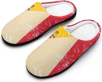 Generic Vintage France & Spain Flag Funny Mens Cotton Slippers Shoes Novelty Soft Non-Slip Sole Home Shoe