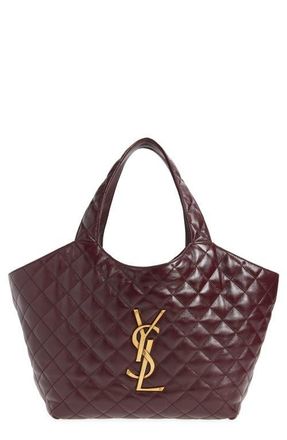 Saint Laurent Medium Icare Quilted Leather Shopper Tote in Rouge Cabernet at Nordstrom