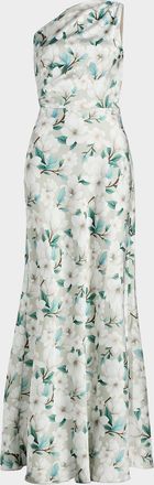 Sachin & Babi Delphine One-Shoulder Floral Satin Crepe Gown