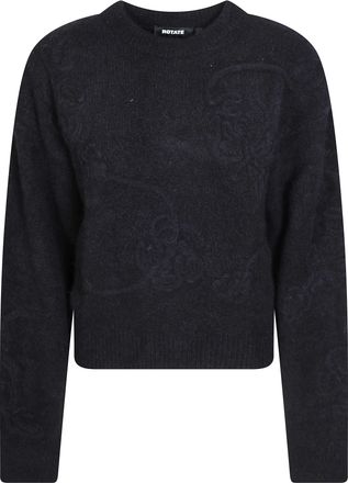 Rotate Black 3D Flower Knit Cropped Sweater