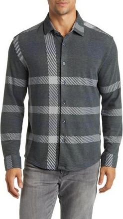 Stone Rose Big Plaid Tech Fleece Button-Up Shirt in Charcoal at Nordstrom Rack, Size Xx-Large