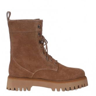 SaintG Womens Anastasia Leather Lace Up High Ankle Boots In Beige