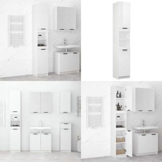 vidaXL Mobile da Bagno Bianco Lucido 32x34x188,5 cm Legno Multistrato - Mobile da bagno - Armadio da bagno