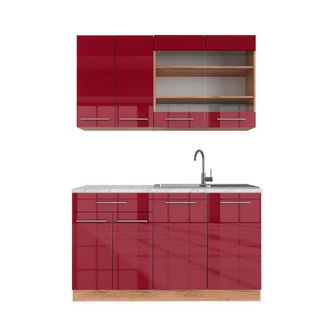 Vicco Cocina Para Solteros Fame-line, Burdeos Brillo Intenso/roble Dorado, 140 Cm, Et M&aacute;rmol
