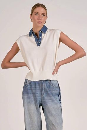 Elan Carmen Polo Sweater Vest In Beige