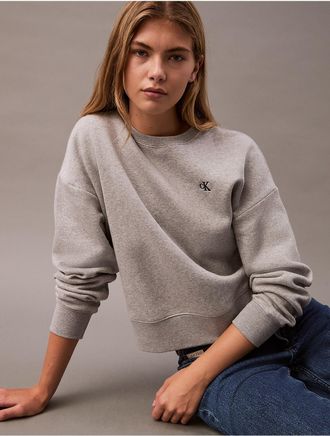 Calvin Klein Jeans Calvin Klein Womens Monogram Fleece Cropped Sweatshirt - Grey - XS