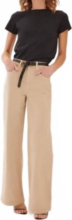 Something Navy High Waisted Wide Leg Denim Pants In Khaki