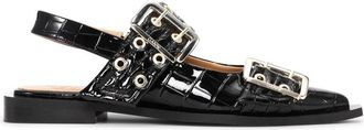 Ganni Zwarte Croco Patent Ballerina Schoenen - Dames - Ballerinas - Zwart - 36 EU - Leer - Schoenen