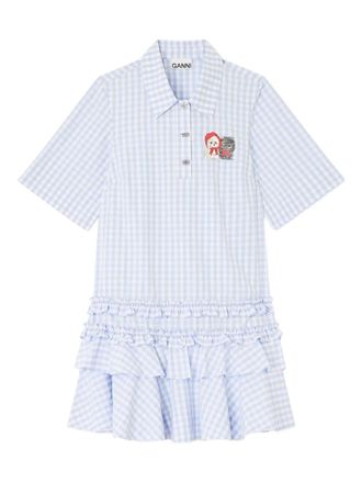 Ganni Mini-jurk met gingham ruit en ruches - Blauw