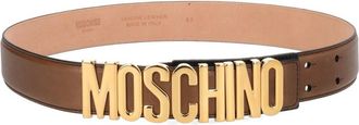 Moschino Oversized Metallic Logo Smooth Leather Belt