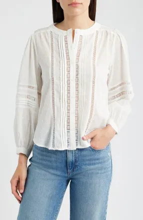 ZOE AND CLAIRE Lace Inset Clip Dot Cotton Top in Off White at Nordstrom, Size X-Small