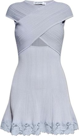 Self Portrait Short Dresses, female, Blue, Size: M Dress with Lace Trim