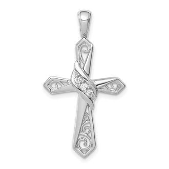 Diamond2Deal 10K White Gold 1/20ct. Round Diamond Cross Charm Pendant