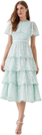 Coast Flutter Sleeve Tiered Lace Dress in Sage at Nordstrom, Size 14