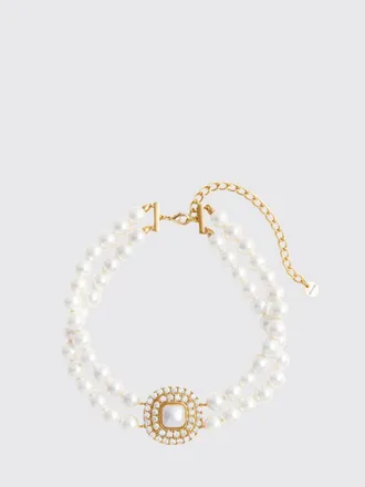 Self Portrait Choker Necklace in Brass with Faux Pearls and Crystals