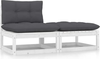 vidaXL Set De Muebles De Jard&iacute;n 2 Pzas Con Cojines Madera Pino Blanco Vidaxl