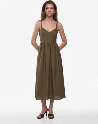 Koton V-Neck Sleeveless Maxi Dress with Adjustable Straps in Khaki at Nordstrom, Size 10
