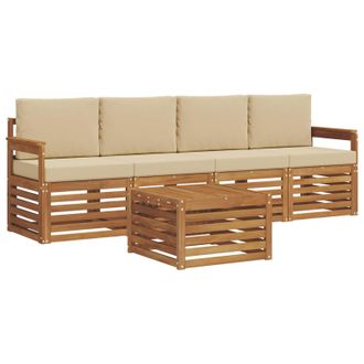 vidaXL Conjunto De Sof&aacute;s De Exterior Con Coj&iacute;n 5 Pcs Natural Y Beige Vidaxl