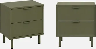 Sweeek Mesita De Noche De Madera Y Metal Con 2 Cajones, Set De 2