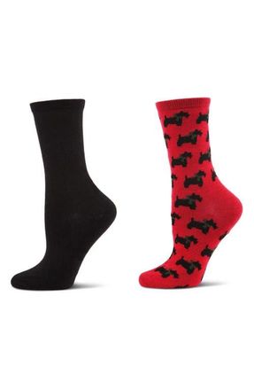 MeMoi Assorted 2-Pack Crew Socks in Black/red at Nordstrom, Size 9