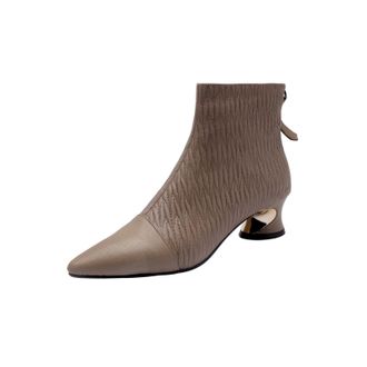 TinaCus Womens Pointed Toe Handmade Back Zipper Low Chunky Heels Genuine Leather Ankle Boots, Apricot, 8 UK