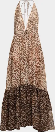 Ramy Brook Milena Colorblocked Leopard Maxi Dress