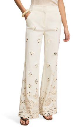 Veronica Beard Komi Embroidered Wide Leg Denim Pants in Dove at Nordstrom, Size 16