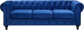 Beliani Beliani - Classic English Sofa Button Tufted 3 Seater Velvet Polyester Blue Chesterfield