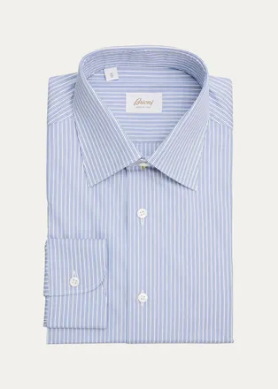 Brioni Mens Striped Cotton Dress Shirt
