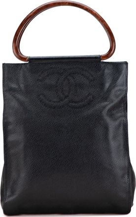 Chanel Pre-owned Womens Leather Tote With Wooden Handle - Black - One Size