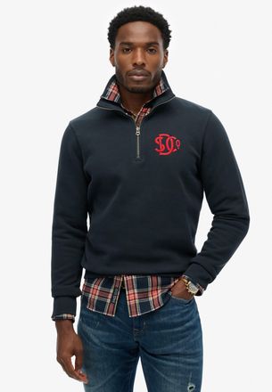 Superdry Sweatshirt SUPERDRY Sd&co Neon Half Zip Track, Herren, Gr. XXL, eclipse navy, angeraute Sweatware, Obermaterial: 100% Baumwolle, bedruckt, normal, Run