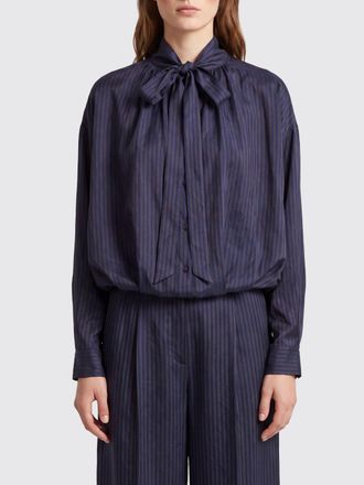 Dries Van Noten Camicia a righe in cupro con collo a fusciacca e maniche lunghe