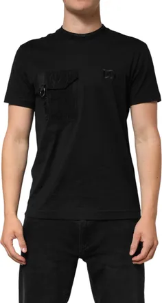 Dolce & Gabbana Mens Black Cotton Embroidered Dg Logo Pocket T-Shirt