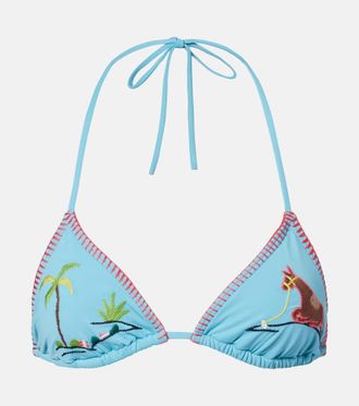 Staud Lido embroidered bikini top
