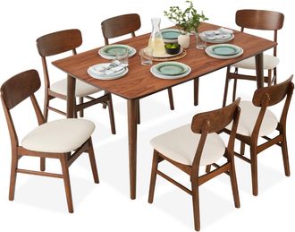 Best Choice Products 7-Piece Mid-Century Modern Upholstered Dining Set, Wooden Table w/ 6 Chairs