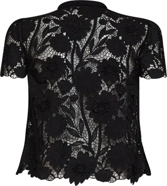 Self Portrait Womens Top Macram&eacute; Lace Tie Neck Black Polyester Cardigans Sweater