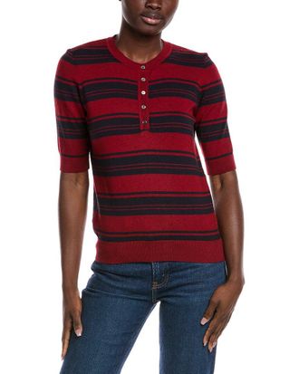 Minnie Rose Cashmere-Blend Henley Sweater