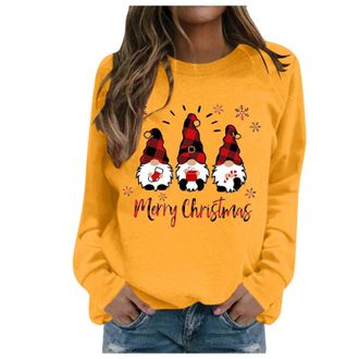 Generic Christmas Jumpers For Women Novelty Christmas Tree Gonk Elf Gnome Doll Print Xmas Sweatshirts Casual Loose Round Neck Fit Tunic Pullover Fleece Sweate