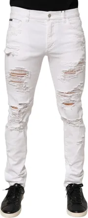 Dolce & Gabbana Mens Distressed Ripped Denim Jeans White Cotton Elastane