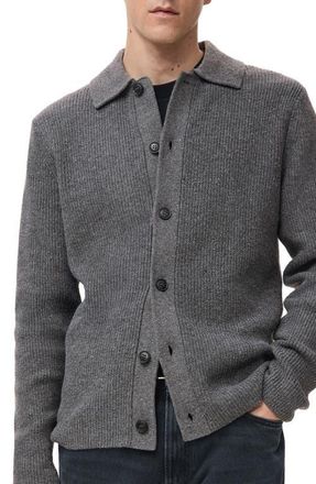 Mango Rib Collar Cardigan in Medium Heather Grey at Nordstrom, Size Small